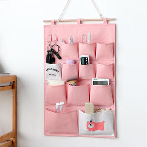Bolsa de almacenamiento multifuncional para pared, tela de lino y algodón, bolsillo colgante rectangular, sin perforaciones, para organización de habitaciones de dormitorio - Product Image 1