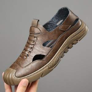 Men's Leather <b>Sandals</b> <b>Closed</b> <b>Toe</b> Lace Up Sport Style <b>Summer</b> Casual Shoes Outdoor Wearable Lightweight Breathable Design - Product Image 4