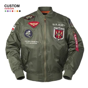 Jaqueta bomber masculina piloto MA1 de outono com design personalizado, jaqueta de piloto verde para motociclista, jaqueta de beisebol para uso ao ar livre