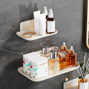 Étagère de rangement murale pliable, rectangulaire, blanche, 1 niveau, pour produits de soins personnels dans la salle de bain, durable, aucun perçage requis - Product Image 1