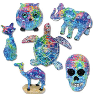 Commercio all'ingrosso stampa trasferimento acqua gatto turco teschio gufo cammello tartaruga statuetta decorativa in resina blu statua malocchio - Product Image 1
