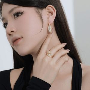 Dylam Exquisite Design 925 Sterling Silver Rhodium 18K Gold Plated Shiny Leaf Shape 5A Cubic Zirconia Sparkling <b>Hook</b> Earrings - Product Image 2