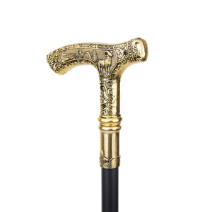 Canne de marche de luxe vintage dorée avec poignée en T, tête de chèvre en alliage et pointe en fer, portable, pour la randonnée en extérieur et la défense personnelle - Product Image 4