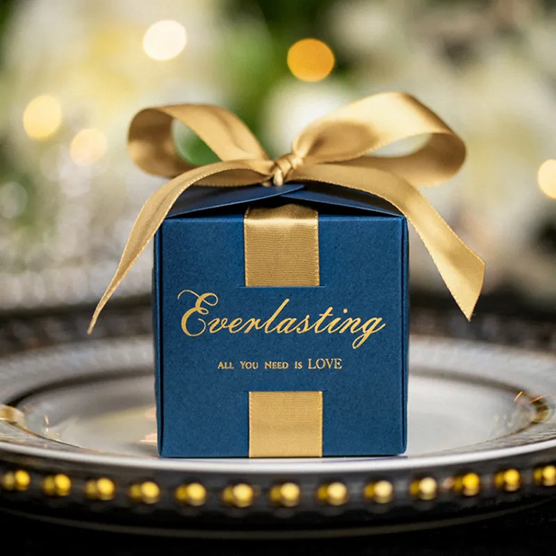 Boîtes d'emballage cadeau carrées de luxe boîte à bonbons carrée avec rubans et perles boîte de faveur de bonbons de fête d'anniversaire de mariage de Noël