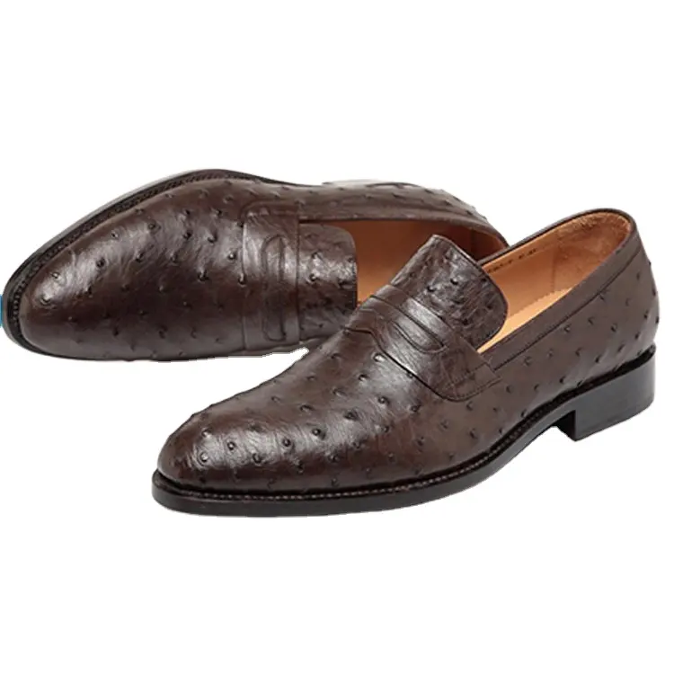 Fashion high quality real exotic slip on designer style genuine ostrich skin leather men shoes