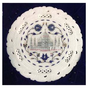 Taj Mahal Inlay Work Round Marble Plate For Gift Purpose - Product Image 1