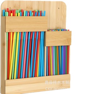 Support mural en bois pour pailles, couleur bois naturel, sans perçage, pour la maison et les cafés - Product Image 2