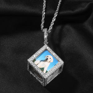 Collier avec pendentif <span class=keywords><strong>cube</strong></span> personnalisé en zircon, photo de famille, portrait personnalisé, 6 photos, bijoux, colliers vierges pour sublimation - Product Image 4