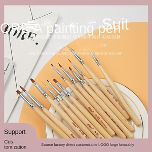 Pinceau à ongles plat à manche en bois, avec virole ondulée en nylon, pour débutants, pour la peinture florale, le liner et le gel, outil stylo de manucure professionnel - Product Image 4