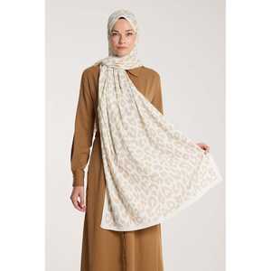 Pure Tone Satin Silk <b>Scarf</b> Custom Designer Leopard Print <b>Long</b> Style for All Seasons-Ivory Beige - Product Image 2