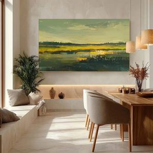 Peinture à l'huile de paysage impressionniste Golden Marsh, art mural serein, art abstrait peint à la main sur toile pour la décoration du salon - Product Image 4