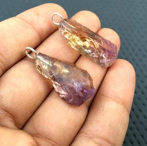 จี้เงินแท้ 92.5 ทำมือ 2 ชิ้น ประดับพลอยอะเมทรินธรรมชาติ ชุบทอง เหมาะสำหรับงานปาร์ตี้ ราคาโรงงาน - Product Image 2
