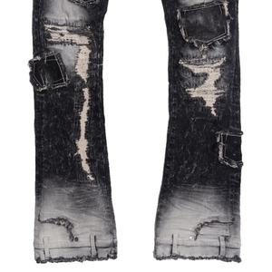 Jean en denim de haute qualité déchiré et réparé avec des patchs de poche, style Rackade Stacked pour homme - Product Image 4