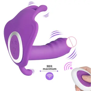 Yetişkin görünmez giyilebilir kablosuz uzaktan yapay penis G Spot kelebek titreşimli külot vibratör bayanlara seks oyuncakları