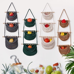 Panier mural tressé à 3 niveaux réglables, fait main, pour plantes, cuisine, fruits, chambre d'enfant – Solution de rangement - Product Image 3