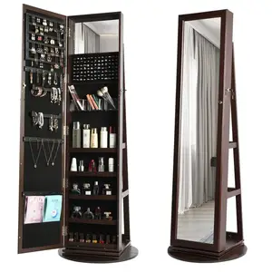 Деревянный шкаф для хранения ювелирных изделий на заказ, полная длина, гардеробное зеркало с подставкой, вращение на 360 градусов, шкаф для ювелирных изделий