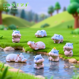 Figurine de petit hippopotame mignon en résine bleue et dégradée, décoration de scène DIY, décoration de bureau, petit o - Product Image 3