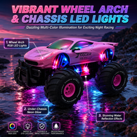 Mobil Monster RC Amfibi GT Supercar 2.4G Ungu dan Pink Kap Panjang Putaran 360 LED Air dan Darat Grosir