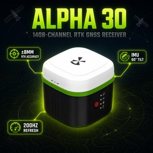 Alpha ALPHA 30, Receptor GNSS RTK Portátil, 1408 Canales, Precisión de 8 mm, IMU, Medición Láser de Inclinación de 60°, 7 Constelaciones, para Terrenos - Product Image 1