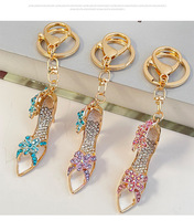 Gantungan Kunci Sepatu Hak Tinggi 3 Warna Fashion, Kristal Rhinestone, Stiletto, Bunga Emas, Aksesoris Tas Glamor, Perhiasan, Hadiah untuk Wanita