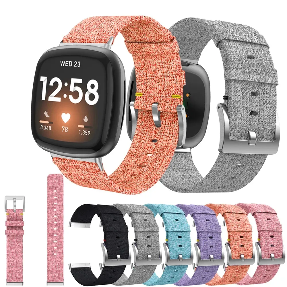 Fitbit Versa 3/Senseブレスレットリストバンドナイロンキャンバスウォッチストラップ用ピン交換時計バンド付きスマートウォッチバンド