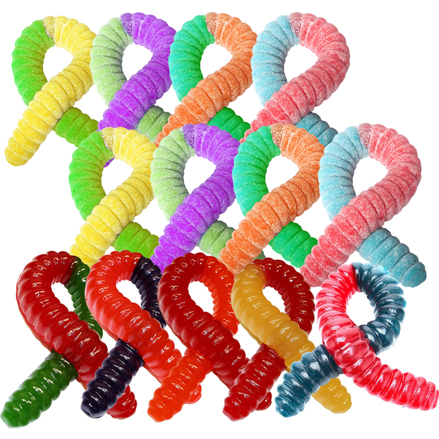 Gummy Candy Factory Wholesale Yummy Mixed Fruit Worm Shape Giant Gummy Candy Halal/Kosher 150g