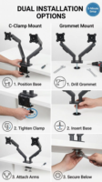Promo Panas Dudukan Monitor Ganda  VESA Mount dengan C-Clamp & Grommet Base Gas Spring Monitor Arms Maksimal 32 Inci Tinggi
