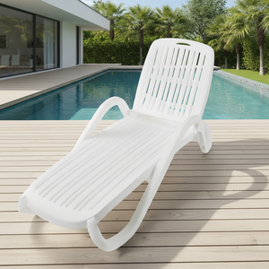 Chaise longue de piscine, chaise de plage de loisirs, banc pliable moderne en plastique pour villa, cour, maison d'hôtes, terrasse, avec coussins d'extérieur - Product Image 1