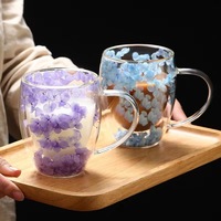 Verre à double paroi isolant en borosilicate de haute qualité, sans BPA, grande capacité, design moderne avec sable mouvant et fleurs séchées intégrés, créatif