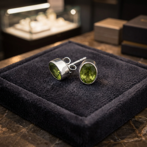 Art Palace Factory Supply Luxury 925 <b>Sterling</b> <b>Silver</b> Women's <b>Stud</b> Earrings Natural Oval Cut Bezel Set Peridot Third Party - Product Image 3