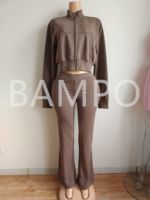 Couleur personnalisée Logo patché personnalisé en détresse Sweat à capuche zippé Survêtements pour femmes Ensembles de jogging d'entraînement Ensemble de pantalons deux pièces