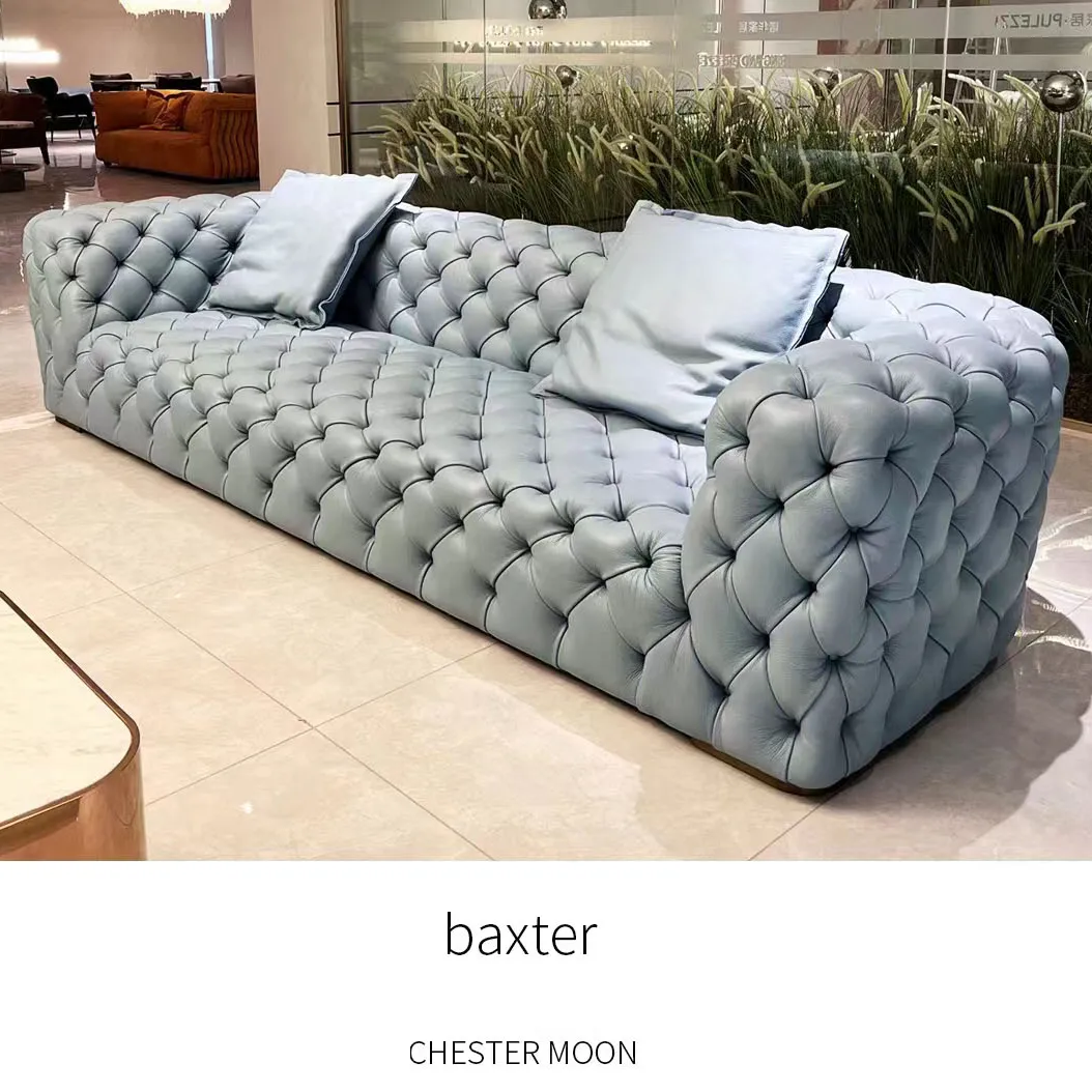 Juego de sofá de cuero de 3 plazas de lujo real diseño italiano moderno estilo Chesterfield para muebles para el hogar muebles de sala de estar