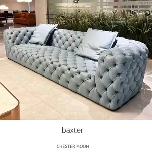 Kraliyet lüks 3 kişilik deri kanepe seti Modern İtalyan tasarım Chesterfield tarzı ev mobilya oturma odası mobilya için