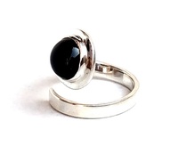 Bague avec pierre ajustable en argent 92.5, pierre noire, Onyx