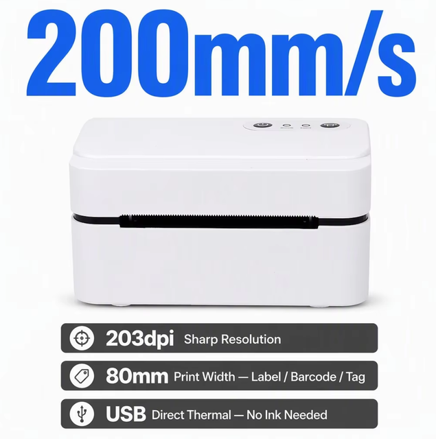 80mm 3 Inch Thermal Barcode Label Printer GP-9124D 200mm/s USB Direct Thermal Shipping Label Maker for Warehouse Retail Clothing