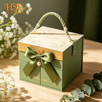 Boîte cadeau rigide de luxe écologique réutilisable à double ouverture, imprimée sur mesure, avec poignée en corde tressée perlée, pour anniversaire, fête prénatale
