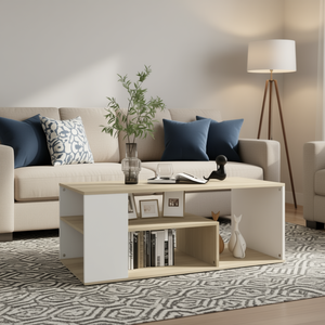 Table basse de taille moyenne en bois d'ingénierie blanc et chêne Sonoma, meuble moderne pour salon - Product Image 2