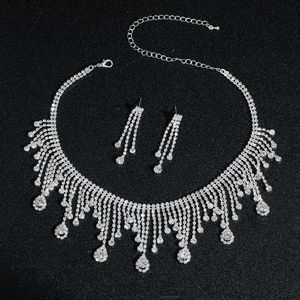 Multi-style Fashion Rhinestone Choker Necklace Earring Set Wedding Dress Crystal Necklace Jewelry Set for Women - Product Image 2