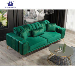 Winforce Ensemble de canapés modulables de dernière conception Canapé de luxe moderne 3 places Chesterfield Canapé en velours vert pour le salon - Product Image 1