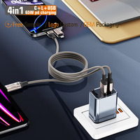 Cable Magnético USB2.0 Tipo-C 4 en 1 de 60W 240W, 1M de Longitud, Carga Rápida 3A 5A QC para iOS y Cámaras
