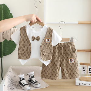 <span class=keywords><strong>Pantaloncini</strong></span> a maniche corte 2025 da ragazzo nuovo gilet estivo da due pezzi per bambini da 1 a 5 anni per l'autunno inverno - Product Image 3