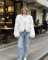 Veste en fourrure d'agneau blanche véritable de haute qualité, épaisse et moelleuse, élégante et décontractée, veste en cachemire pour femmes pour l'hiver