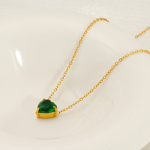 Zogxin Heart Pendant Necklace Gold Chain With Zircon Stone For Women Everyday Wear Pink Green White Color Options - Product Image 3