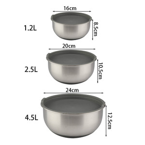 Juego de 3 cuencos de mezcla de acero inoxidable pulido con tapa de PE para fiestas ocasiones de metal - Product Image 6