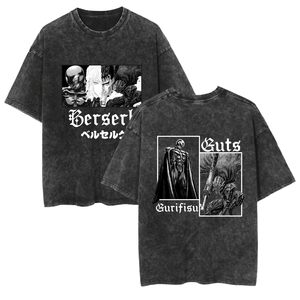Camiseta de manga corta vintage de 220 gramos con estampado de dibujos animados de Berserk, estilo lavado <span class=keywords><strong>y</strong></span> desgastado, de la marca Swordwind Legend, para hombre, estilo urbano holgado. - Product Image 1