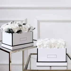 Luxus Black Edge Rechteck Rose Blume Hut Boxen Geschenk für Blumen sträuße mit Deckel