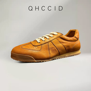 QHCCID Leather Casual Shoes Retro Brown Low <b>Heel</b> Lace-Up Men's Daily Wear - Product Image 3