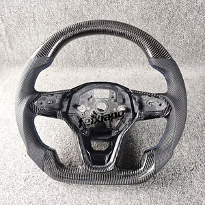Volante in fibra di carbonio per <span class=keywords><strong>Volkswagen</strong></span> Golf R 2014-2019, Jetta 8, GTI Mk3, MK6, MK8 e versioni migliorate, con tre razze in carbonio e rivestimento in pelle - Product Image 2