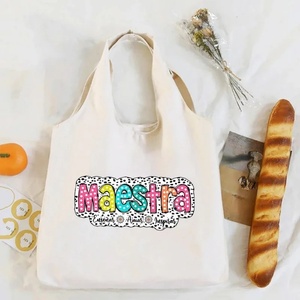 Bolsa de Lona <span class=keywords><strong>Maestra</strong></span> de Gran Capacidad con Estampados de Animales, Bolsos de Hombro Retro para Maestras de Español, Bolsa de Viaje Reutilizable - Product Image 3