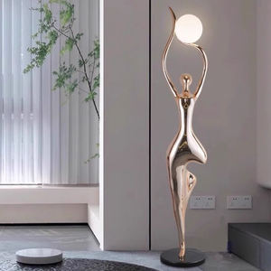 Moderna resina de fibra de vidrio en forma de bola Hugger escultura lámpara de pie iluminación interior para el hogar habitación comedor y cocina - Product Image 1